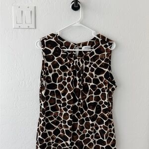 Calvin Klein Brown and White Animal/Giraffe Print Blouse